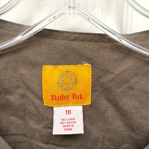 Ruby Rd Jacket, Brown Linen Blend Coat, Lightweight, Bead Snaps, Size 10 - Picture 2 of 6